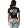 True Religion Women’s Crystal Buddha Baby Tee – Cropped Cotton Stretch T-Shirt with Rhinestone Back Logo(Jet Black)
