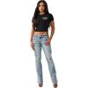 True Religion Women’s Crystal Buddha Baby Tee – Cropped Cotton Stretch T-Shirt with Rhinestone Back Logo(Jet Black)