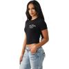 True Religion Women’s Crystal Buddha Baby Tee – Cropped Cotton Stretch T-Shirt with Rhinestone Back Logo(Jet Black)