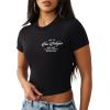 True Religion Women’s Crystal Buddha Baby Tee – Cropped Cotton Stretch T-Shirt with Rhinestone Back Logo(Jet Black)