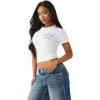 True Religion Women’s Crystal Buddha Baby Tee – Cropped Cotton Stretch T-Shirt with Rhinestone Back Logo(Optic White)