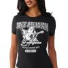 True Religion Women’s Crystal Buddha Tee – Short Sleeve Cotton Blend T-Shirt with Sparkling Rhinestone Logo Design(Jet Black)