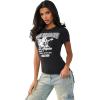 True Religion Women’s Crystal Buddha Tee – Short Sleeve Cotton Blend T-Shirt with Sparkling Rhinestone Logo Design(Jet Black)