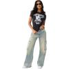 True Religion Women’s Crystal Buddha Tee – Short Sleeve Cotton Blend T-Shirt with Sparkling Rhinestone Logo Design(Jet Black)