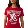 True Religion Women’s Crystal Buddha Tee – Short Sleeve Cotton Blend T-Shirt with Sparkling Rhinestone Logo Design(Salsa)