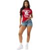 True Religion Women’s Crystal Buddha Tee – Short Sleeve Cotton Blend T-Shirt with Sparkling Rhinestone Logo Design(Salsa)