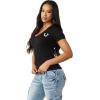 True Religion Women’s Crystal Buddha V Tee – Slim Fit V-Neck, Rhinestone Logo, Soft 100% Cotton Short Sleeve Top(Jet Black)