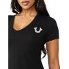 True Religion Women’s Crystal Buddha V Tee – Slim Fit V-Neck, Rhinestone Logo, Soft 100% Cotton Short Sleeve Top(Jet Black)