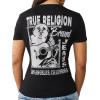 True Religion Women’s Crystal Buddha V Tee – Slim Fit V-Neck, Rhinestone Logo, Soft 100% Cotton Short Sleeve Top(Jet Black)