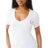 True Religion Women’s Crystal Buddha V Tee – Slim Fit V-Neck, Rhinestone Logo, Soft 100% Cotton Short Sleeve Top(Optic White)