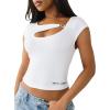 True Religion Women’s Crystal HS Cut Out Rib SS Top – Soft Rib Knit, Cutout Accent, Premium Stretch Comfort(Optic White)