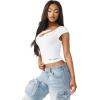 True Religion Women’s Crystal HS Cut Out Rib SS Top – Soft Rib Knit, Cutout Accent, Premium Stretch Comfort(Optic White)