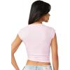True Religion Women’s Crystal Side Ruch Short Sleeve Baby Top – Cropped Ruched Tee(Cherry Blossom)