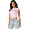 True Religion Women’s Crystal Side Ruch Short Sleeve Baby Top – Cropped Ruched Tee(Cherry Blossom)