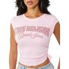 True Religion Women’s Crystal Side Ruch Short Sleeve Baby Top – Cropped Ruched Tee(Cherry Blossom)
