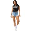 True Religion Women’s Crystal Side Ruch Short Sleeve Baby Top – Cropped Ruched Tee(Jet Black)