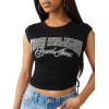 True Religion Women’s Crystal Side Ruch Short Sleeve Baby Top – Cropped Ruched Tee(Jet Black)