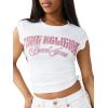 True Religion Women’s Crystal Side Ruch Short Sleeve Baby Top – Cropped Ruched Tee(Optic White)