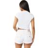 True Religion Women’s Crystal Side Ruch Short Sleeve Baby Top – Cropped Ruched Tee(Optic White)