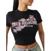 True Religion Women’s Crystal Snake Short Sleeve Baby Tee – Crystal Graphic, Slightly Cropped Fit(Jet Black)