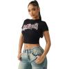 True Religion Women’s Crystal Snake Ss BBY Tee(Jet Black)