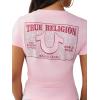 True Religion Women’s Crystal Sporty V-Neck Tee – Short Sleeve Cotton Blend T-Shirt with Rhinestone Logo Design(Fairytale)
