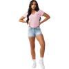 True Religion Women’s Crystal Sporty V-Neck Tee – Short Sleeve Cotton Blend T-Shirt with Rhinestone Logo Design(Fairytale)