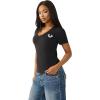 True Religion Women’s Crystal Sporty V-Neck Tee – Short Sleeve Cotton Blend T-Shirt with Rhinestone Logo Design(Jet Black)