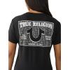 True Religion Women’s Crystal Sporty V-Neck Tee – Short Sleeve Cotton Blend T-Shirt with Rhinestone Logo Design(Jet Black)