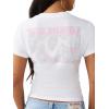 True Religion Women’s Crystal Sporty V-Neck Tee – Short Sleeve Cotton Blend T-Shirt with Rhinestone Logo Design(Optic White)