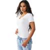 True Religion Women’s Crystal Sporty V-Neck Tee – Short Sleeve Cotton Blend T-Shirt with Rhinestone Logo Design(Optic White)