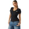 True Religion Women’s Crystal V Neck Logo Tee – Rhinestone Logo, Short Sleeves(Jet Black)