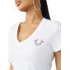 True Religion Women’s Crystal V Neck Logo Tee – Rhinestone Logo, Short Sleeves(Optic White)