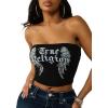 True Religion Women’s Crystal Wing Ribbed Tube Top – Stretch Rib Knit, Strapless Fit, Crystal Wing Design(Jet Black)