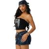 True Religion Women’s Crystal Wing Ribbed Tube Top – Stretch Rib Knit, Strapless Fit, Crystal Wing Design(Jet Black)