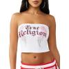 True Religion Women’s Crystal Wing Ribbed Tube Top – Stretch Rib Knit, Strapless Fit, Crystal Wing Design(Optic White)