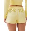 True Religion Women’s Embroidered Horseshoe Sweat Short – Drawstring Waist, Slanted Pockets, Horseshoe Logo(Lemon Meringue)