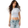 True Religion Women’s Heritage Logo Baby Tee – Cropped Fit, Crew Neck, Faded World Tour Buddha Logo(Cashmere Blue)