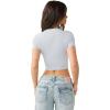 True Religion Women’s Heritage Logo Baby Tee – Cropped Fit, Crew Neck, Faded World Tour Buddha Logo(Cashmere Blue)