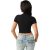 True Religion Women’s Heritage Logo Baby Tee – Cropped Fit, Crew Neck, Faded World Tour Buddha Logo(Jet Black)