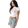 True Religion Women’s Heritage Logo Baby Tee – Cropped Fit, Crew Neck, Faded World Tour Buddha Logo(Optic White)