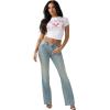 True Religion Women’s Heritage Logo Baby Tee – Cropped Fit, Crew Neck, Faded World Tour Buddha Logo(Optic White)