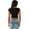 True Religion Women’s Lace Up Cap Sleeves Rib Top(Jet Black)