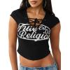 True Religion Women’s Lace Up Cap Sleeves Rib Top(Jet Black)