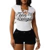 True Religion Women’s Lace Up Cap Sleeves Rib Top(Optic White)