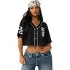 True Religion Women’s Mesh Jersey Tee – Breathable Mesh, Cropped Fit, Satin Logos