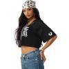 True Religion Women’s Mesh Jersey Tee – Breathable Mesh, Cropped Fit, Satin Logos