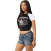 True Religion Women’s Raglan Baby Tee – Slim Fit Stretch Cotton Crewneck, Contrast Sleeves, Horseshoe Graphic T-Shirt(Black / White)