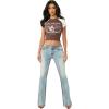 True Religion Women’s Raglan Baby Tee – Slim Fit Stretch Cotton Crewneck, Contrast Sleeves, Horseshoe Graphic T-Shirt(Drk Brwn/ Winter White)