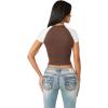 True Religion Women’s Raglan Baby Tee – Slim Fit Stretch Cotton Crewneck, Contrast Sleeves, Horseshoe Graphic T-Shirt(Drk Brwn/ Winter White)